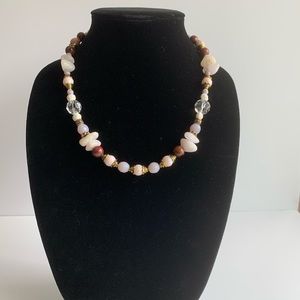 Round Brown, Lila and pink beaded Handmade Necklace